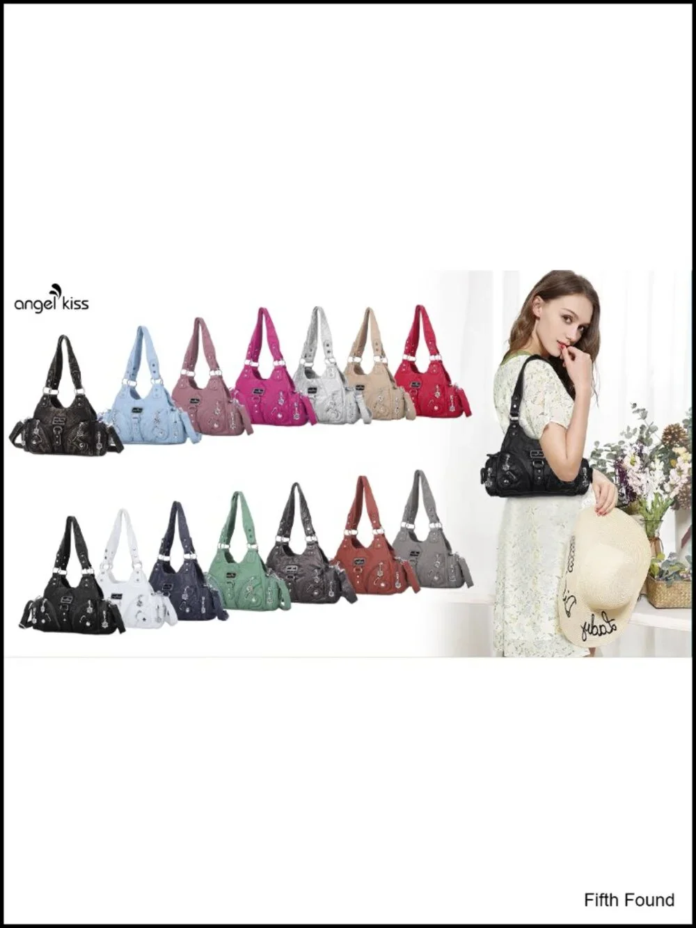 Vegan Leather Multi-Pocket Hobo Shoulder Bag with Zipper